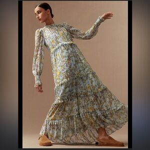 ME + EM NWT Bluebell Print Long Sleeve Maxi Dress + Slip, Size 10